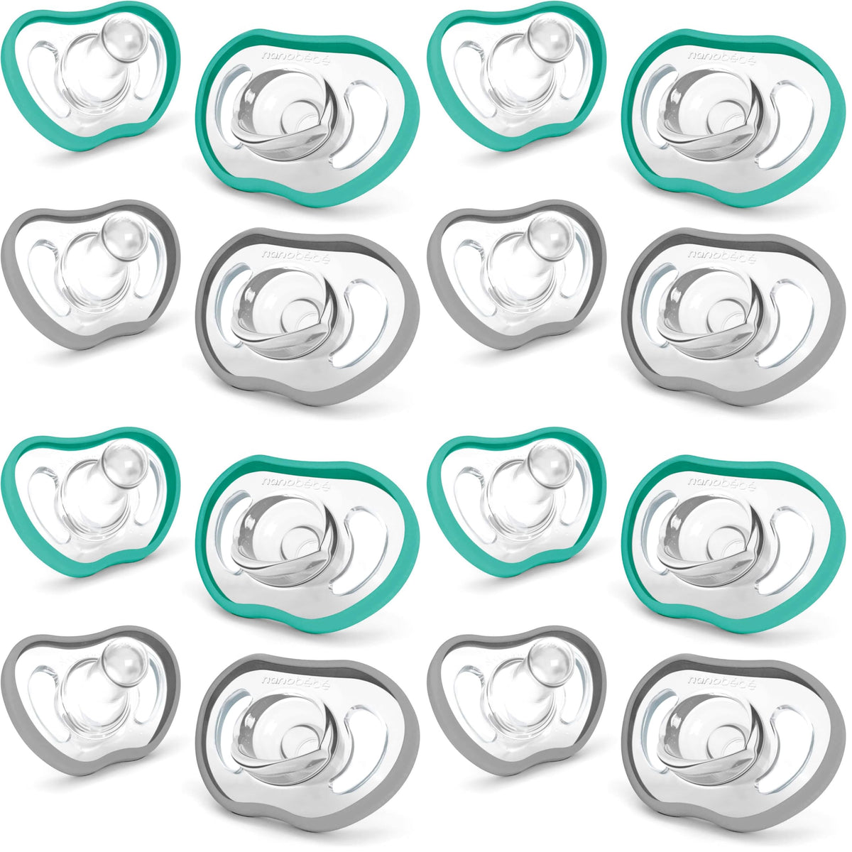 Nanobebe Baby Pacifiers 0-3 Month - Orthodontic, Curves Comfortably with Face Contour, Award Winning for Breastfeeding Babies, 100% Silicone, Baby Registry Gift 4pk,Pink/Grey