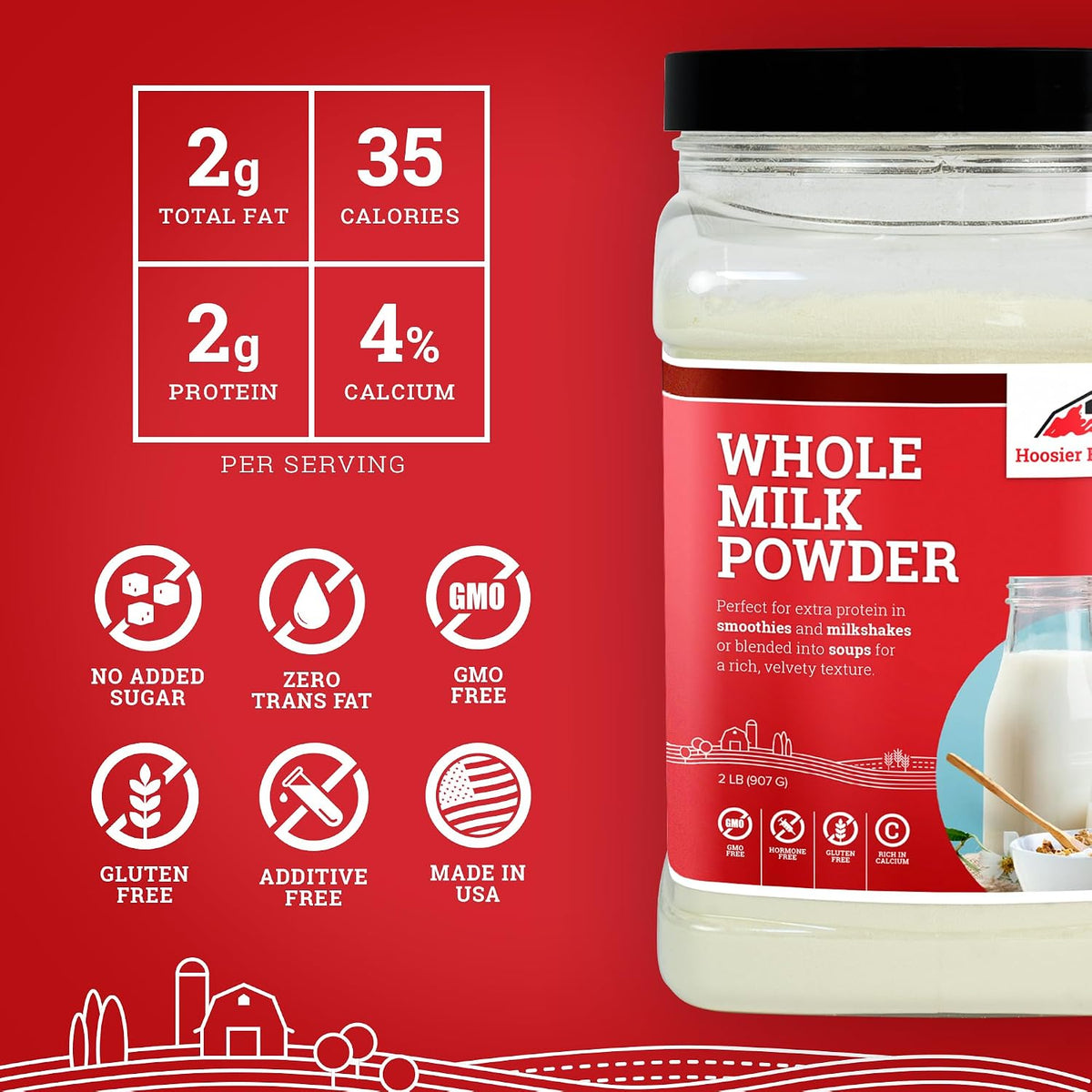 Hoosier Hill Farm Whole Milk Powder, 2LB (Pack of 1)