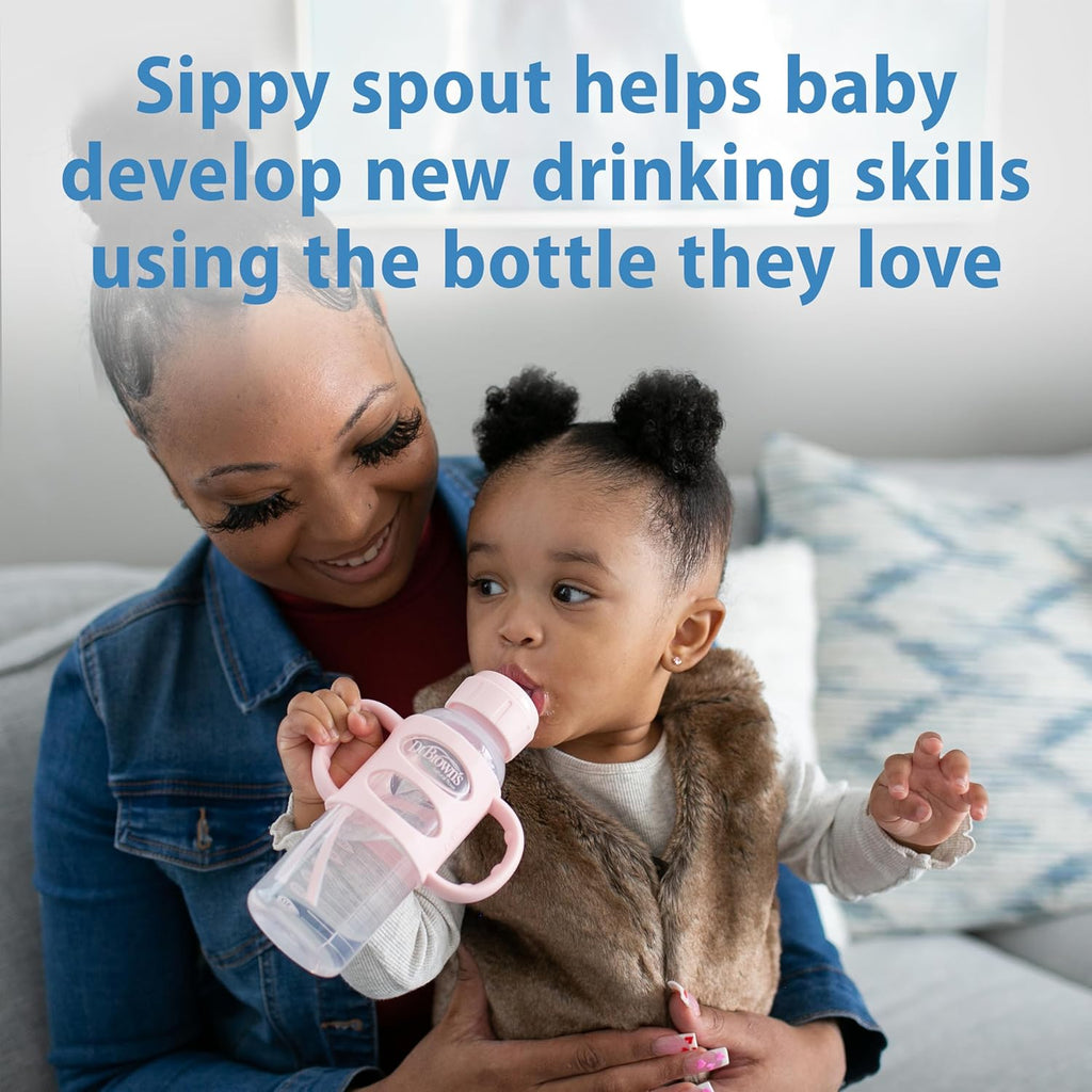 Dr. Brown's Narrow Sippy Spout Bottle with Handles, Pink & Ecru, 2-Pack