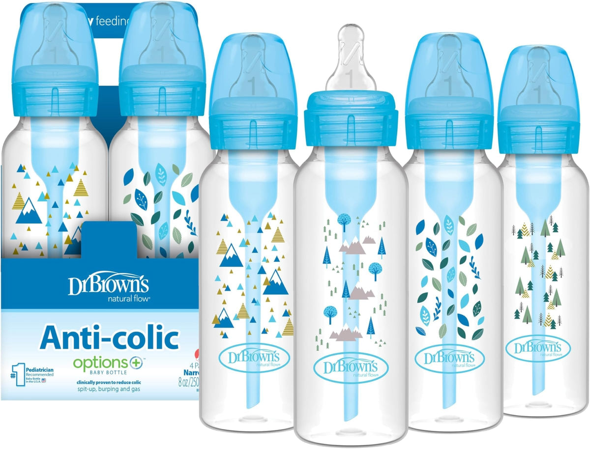 Dr. Brown's Anti-Colic Options+ Narrow Baby Bottle, 8 oz, 4-Pack