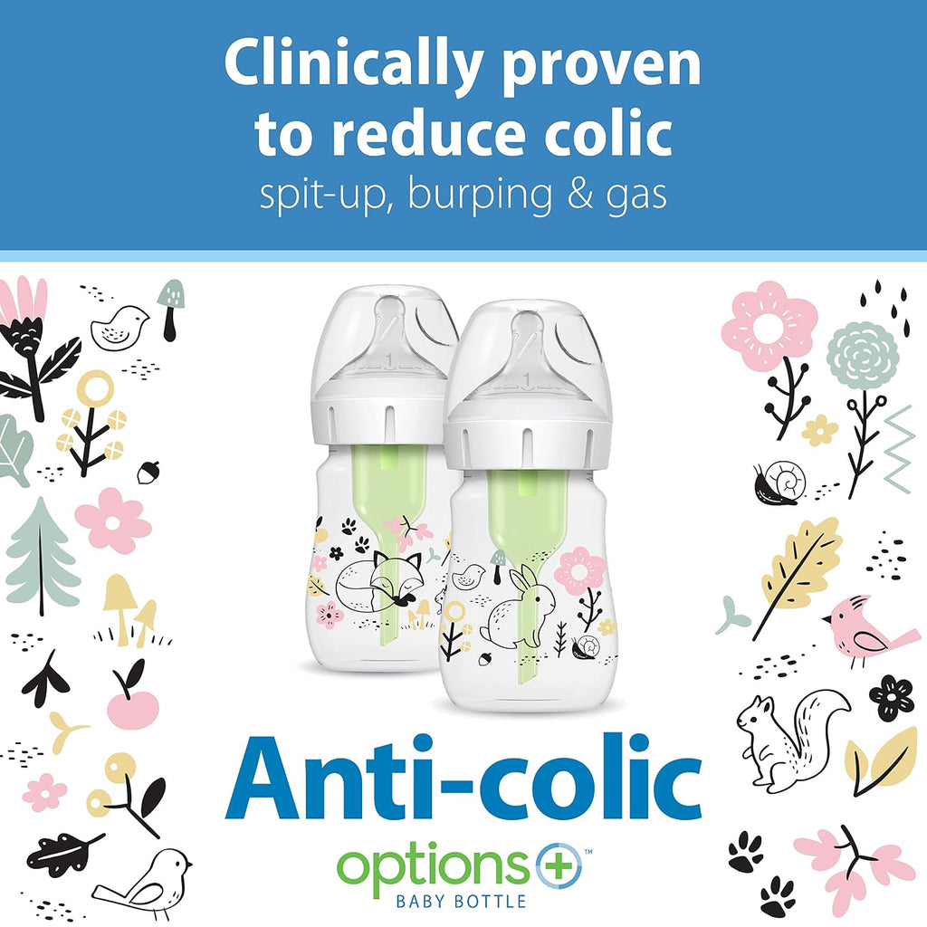 Dr. Brown's Anti-Colic Options+ Wide-Neck Baby Bottles, Forest, 2-Pack