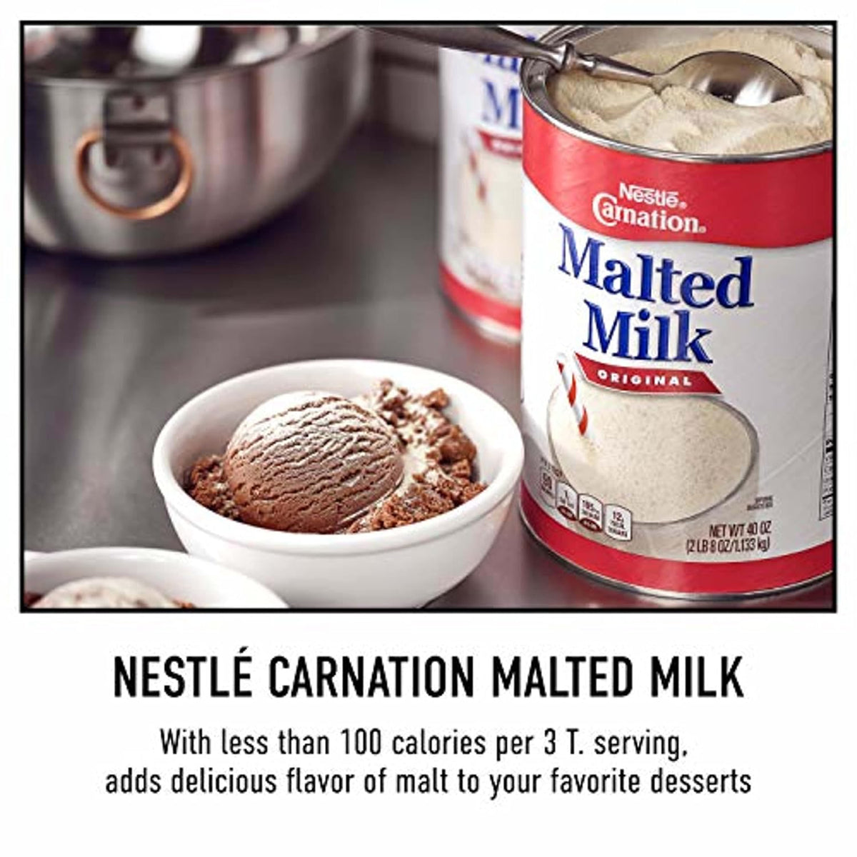 Carnation Malted Milk Shelf Stable, Baking Shakes and Sundaes, 2.72 lb Can