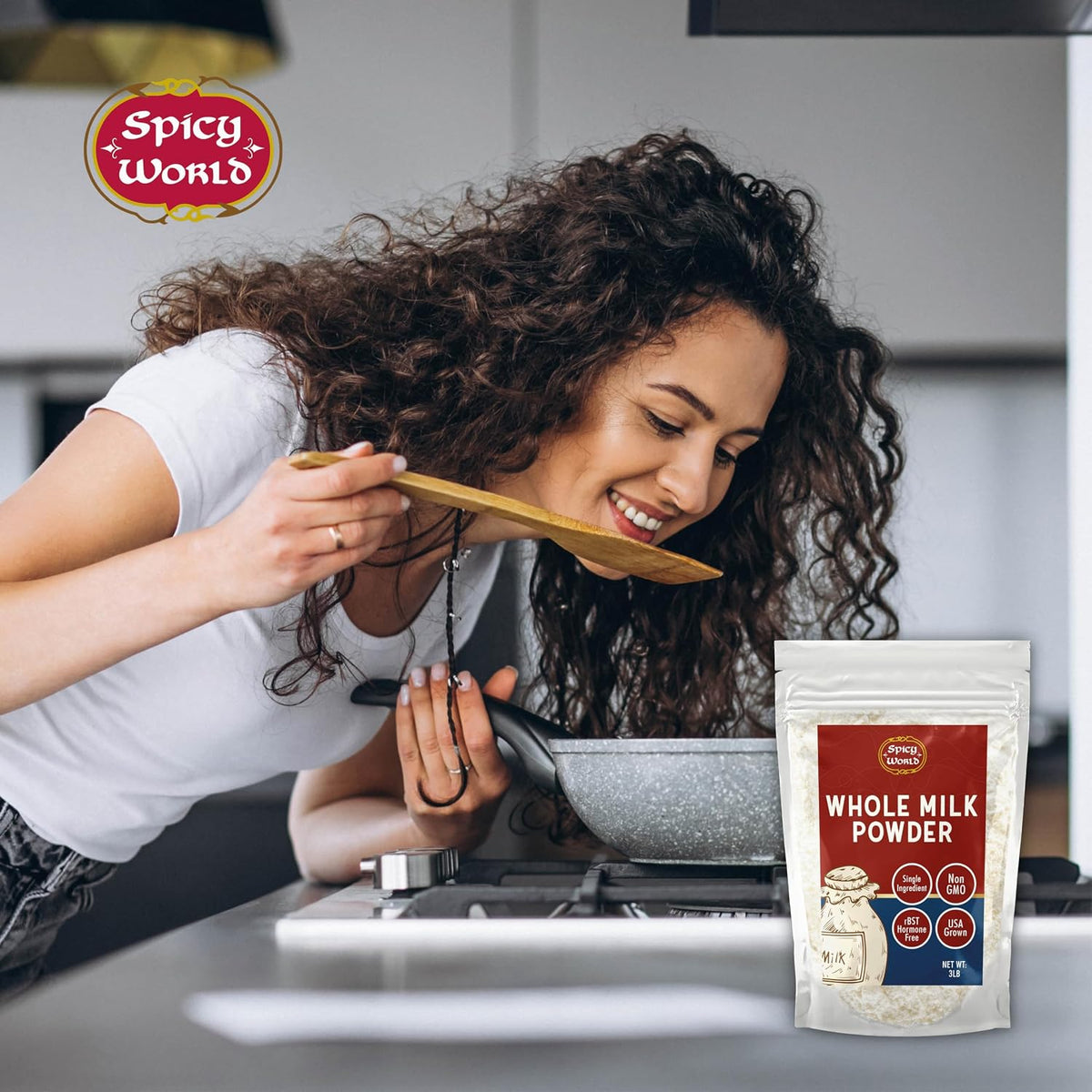 Spicy World Whole Milk Powder 3 LB Bulk Bag - RBST Hormone Free, Made in USA, Non-GMO, Premium Grade - Perfect for Baking, Drinking, and More!