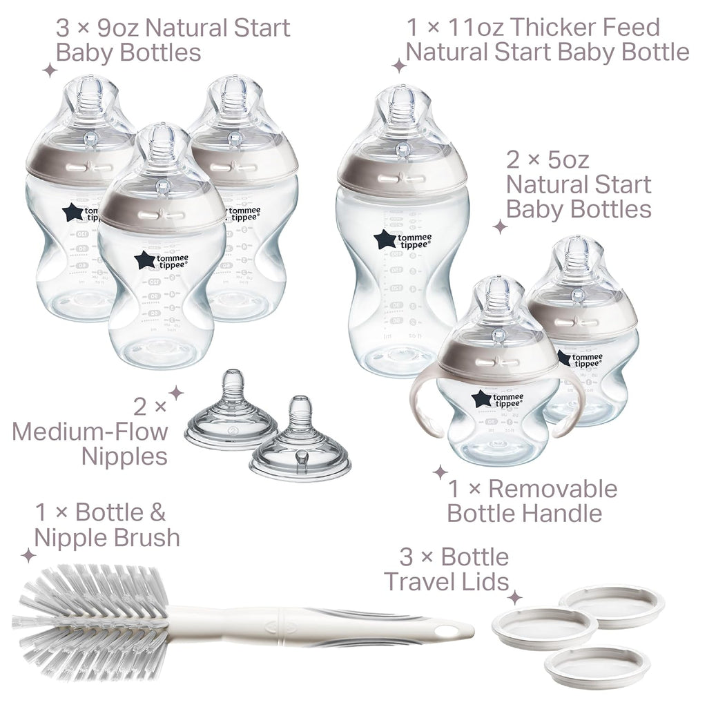Tommee Tippee Natural Start Baby Bottle Set, Breast-Like Nipples, 0m+